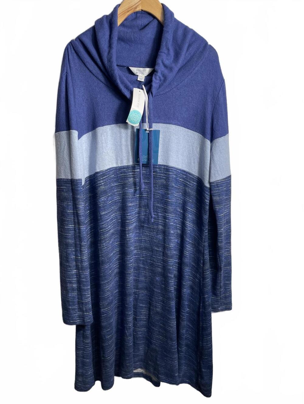 Market & Spruce Sweater Dress Women's Size XL Blue Cowl Neck Casual - Picture 3 of 13